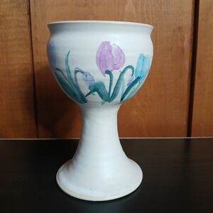 Flo Greig Studio Art Pottery Floral Chalice Goblet Cup New Brunswick Canada